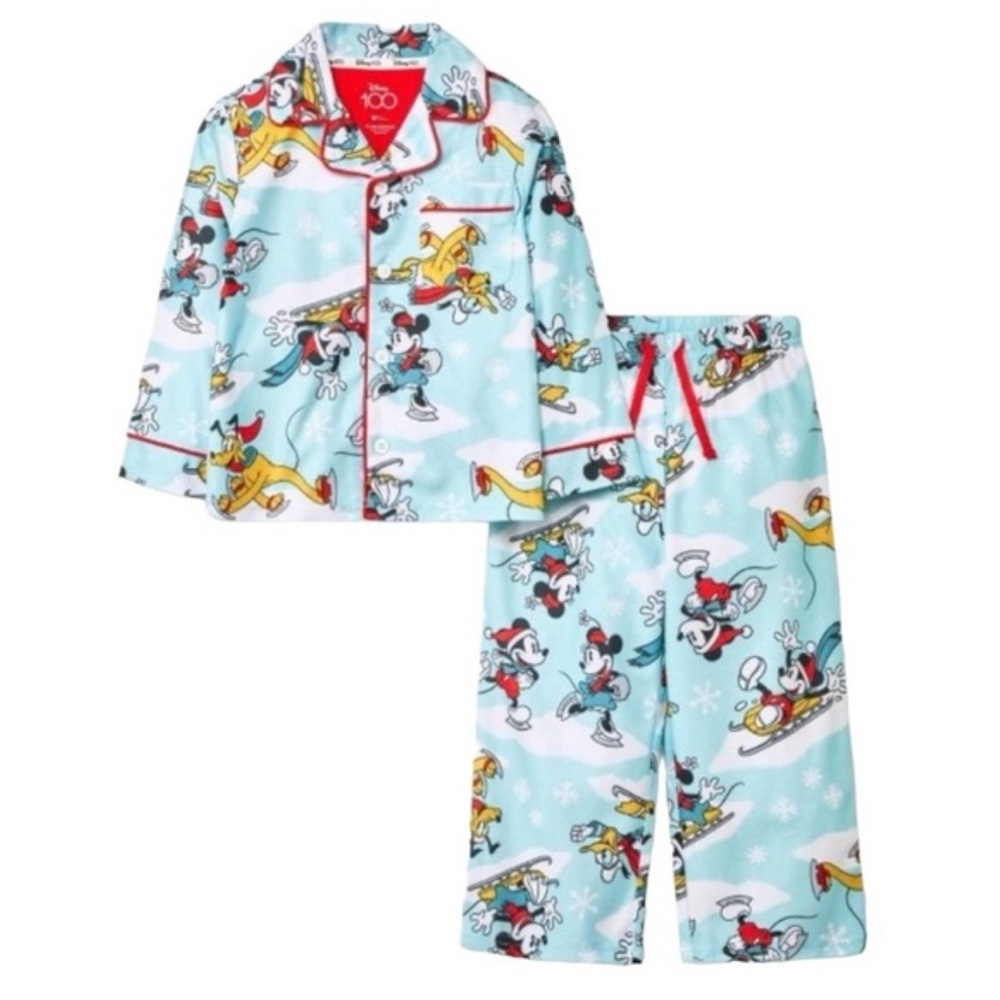 NWT Disney Kids Pajama Set - Light Blue with Cartoon Characters